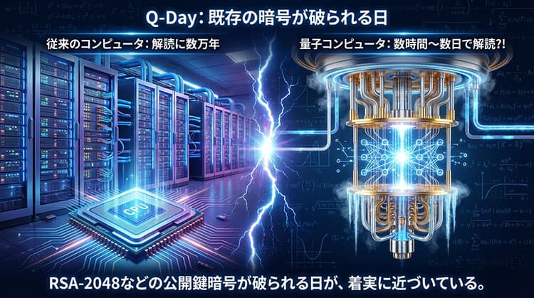従来の暗号と量子コンピュータの計算力比較